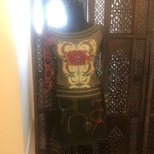 Desigual-NWOT, never worn, rich green/gray tunic or dress with gorgeous details.